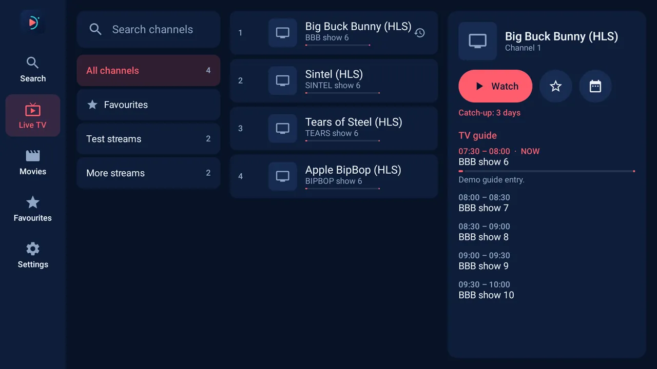 StreamBox on a TV: Live TV